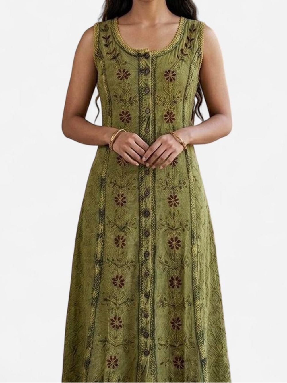 GardenbelleOrganics cottagecore embroidered cotton dress M-L - Picture 3 of 4